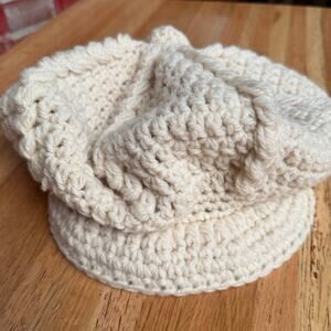 Vintage Crochet Cabbie Hat Chunky Oversized Newboy Cream Womens Onesize